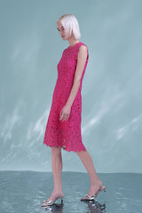 Beautiful Fuchsia Knee Length Lace Sleeveless Dress