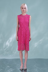 Beautiful Fuchsia Knee Length Lace Sleeveless Dress