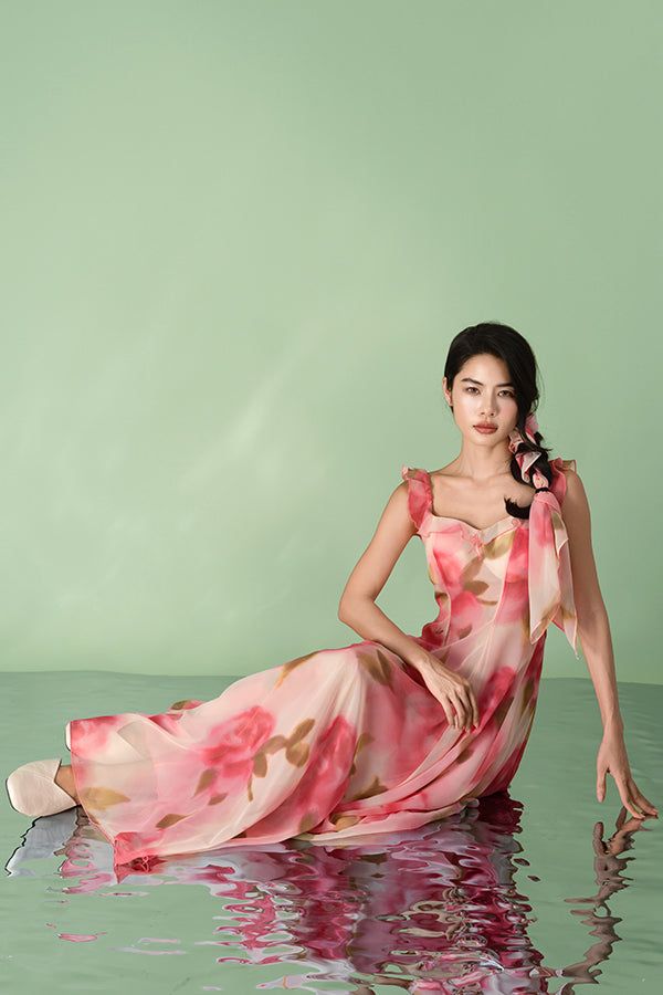 Beautiful Long A-line Sleeveless Printed Dress