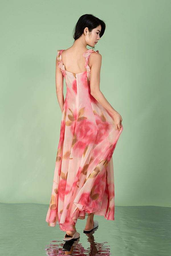 Beautiful Long A-line Sleeveless Printed Dress