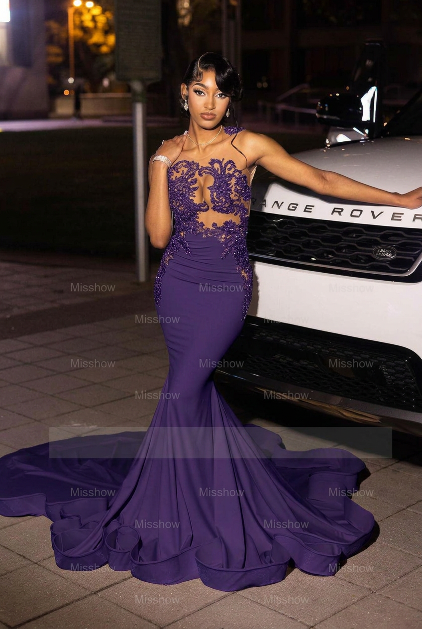 Regency high neck beaded mermaid prom dress