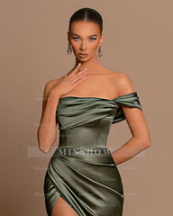 Sage off-the-shoulder split-front mermaid prom dress