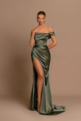 Sage off-the-shoulder split-front mermaid prom dress