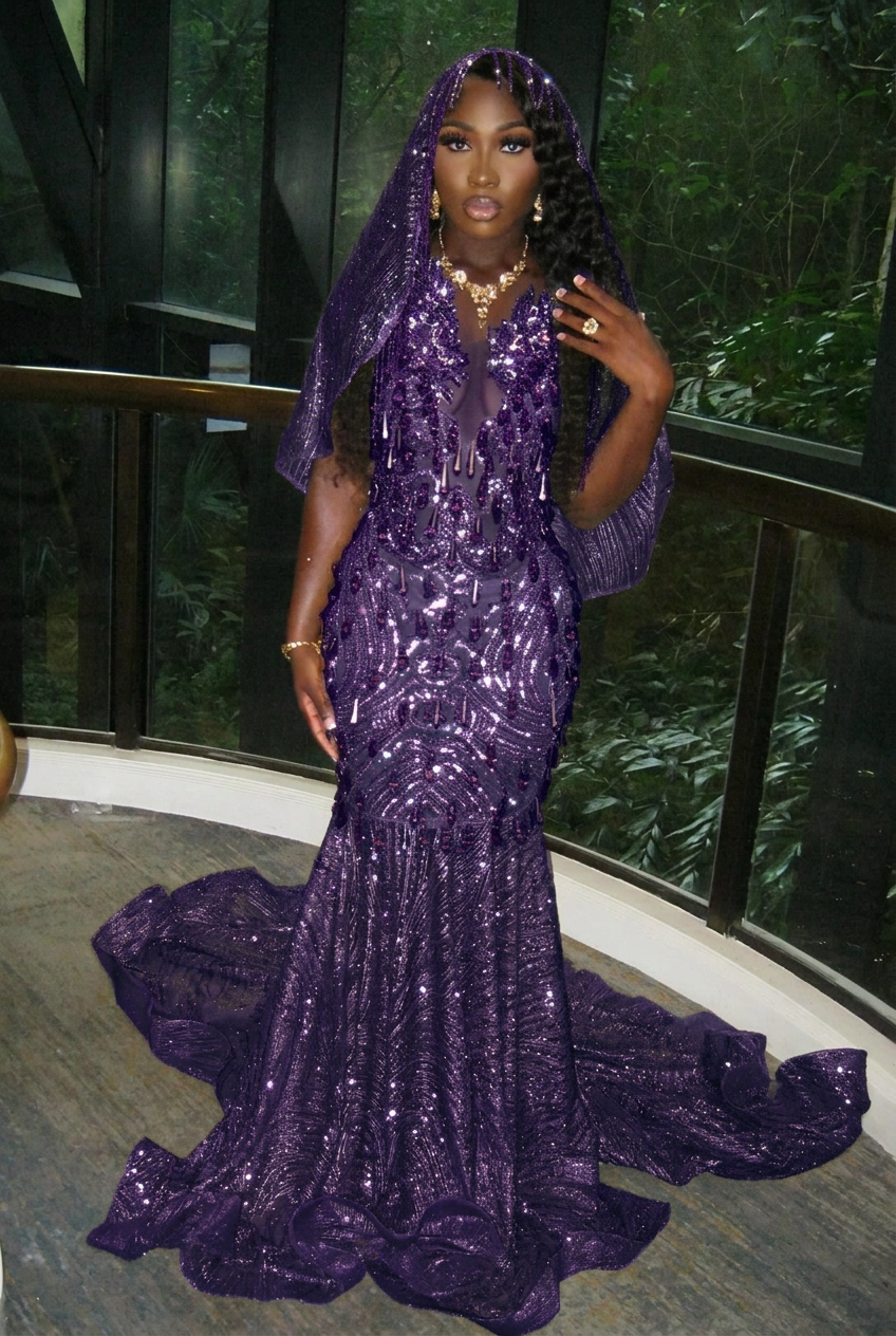 Regency v-neck beaded mermaid prom dress