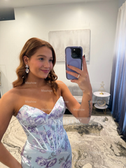 Beautiful Long Mermaid Strapless Floral Prom Dress with Slit