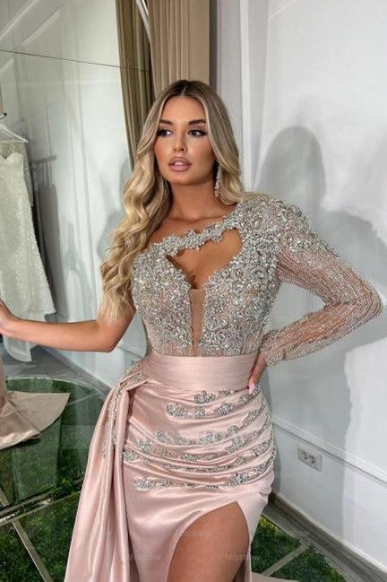 Pearl pink one shoulder glitter mermaid prom dress