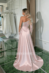 Pearl pink one shoulder glitter mermaid prom dress