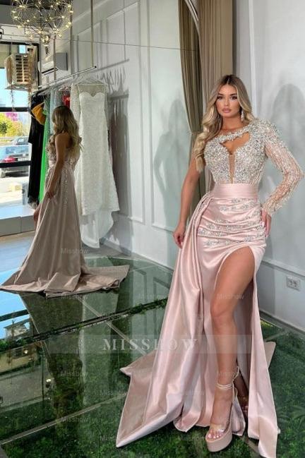Pearl pink one shoulder glitter mermaid prom dress