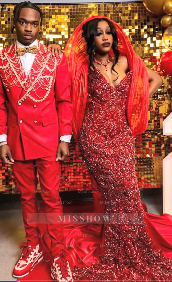 Beautiful Long Red Strapless Beaded Crystal V-neck Mermaid Prom Dress Beautiful Long Red Strapless Beaded Crystal V-neck Mermaid Prom Dress