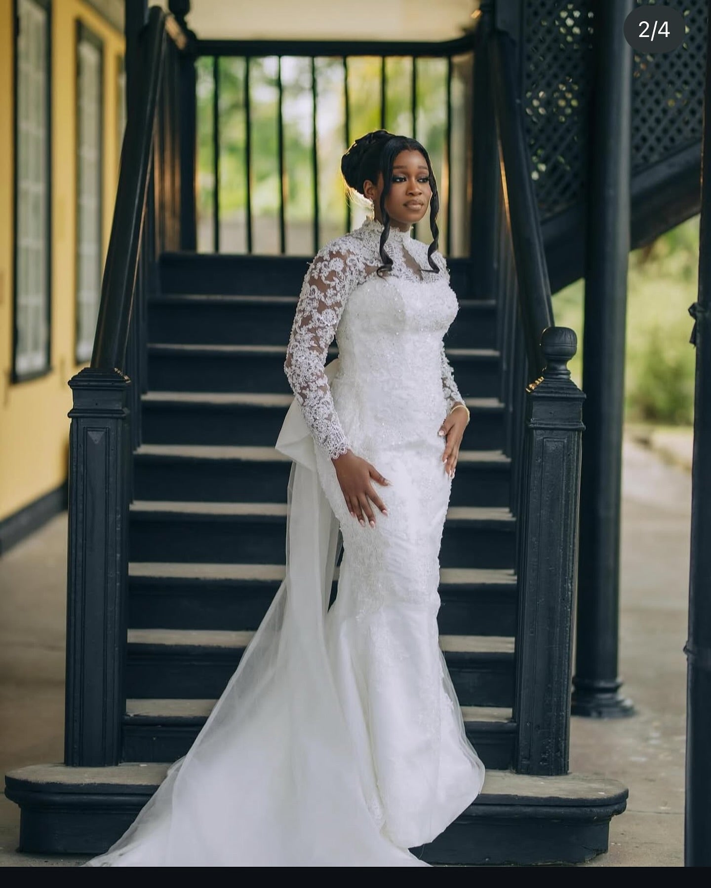 Beautiful Long White Mermaid Lace Long Sleeves Wedding Dress with Bow