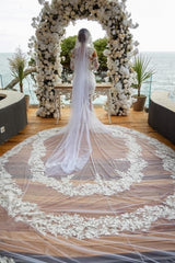Beautiful Long White Mermaid Off-the-shoulder Lace Glitter Wedding Dress with Long Sleeves