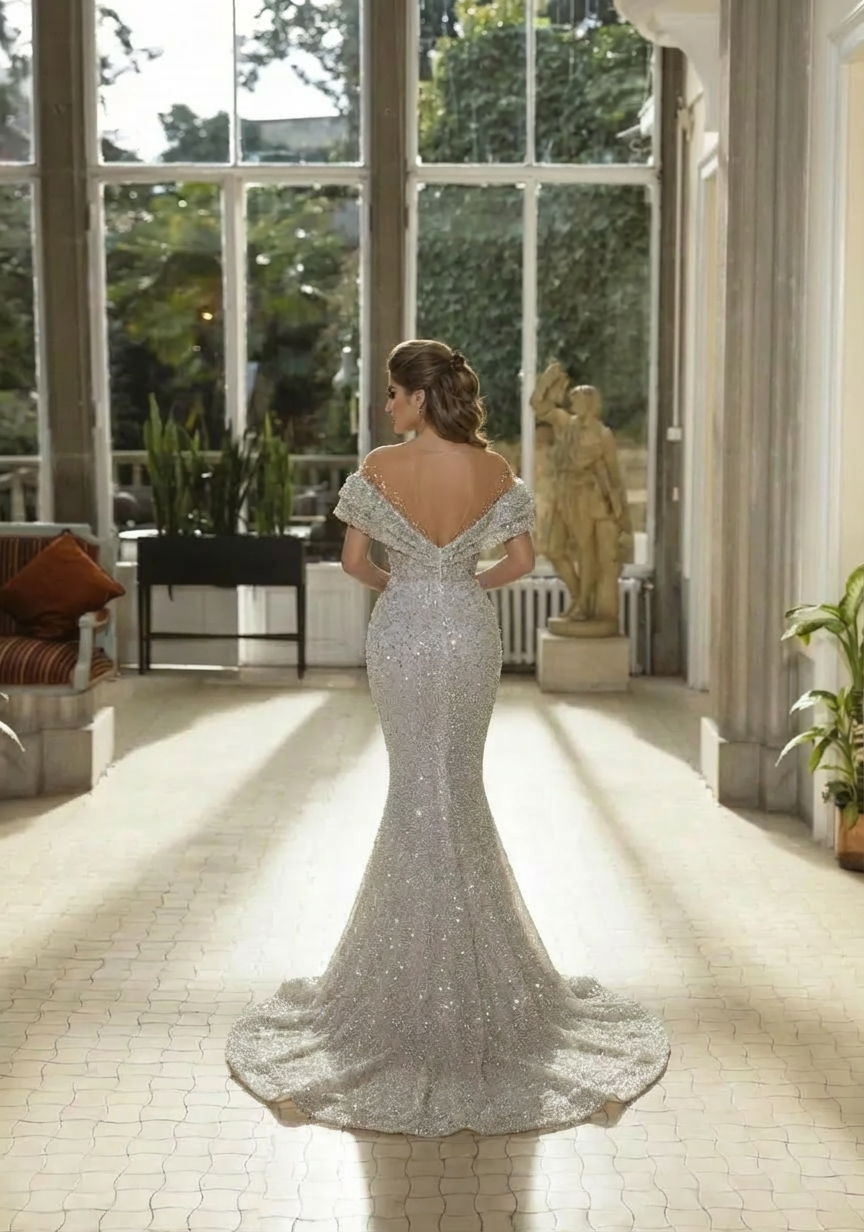 Beautiful Mermaid Panel Portrait Wedding Dresses With Beaded –