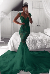 Dark green sweetheart applique mermaid wedding dress