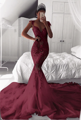 Burgundy sweetheart applique mermaid wedding dress
