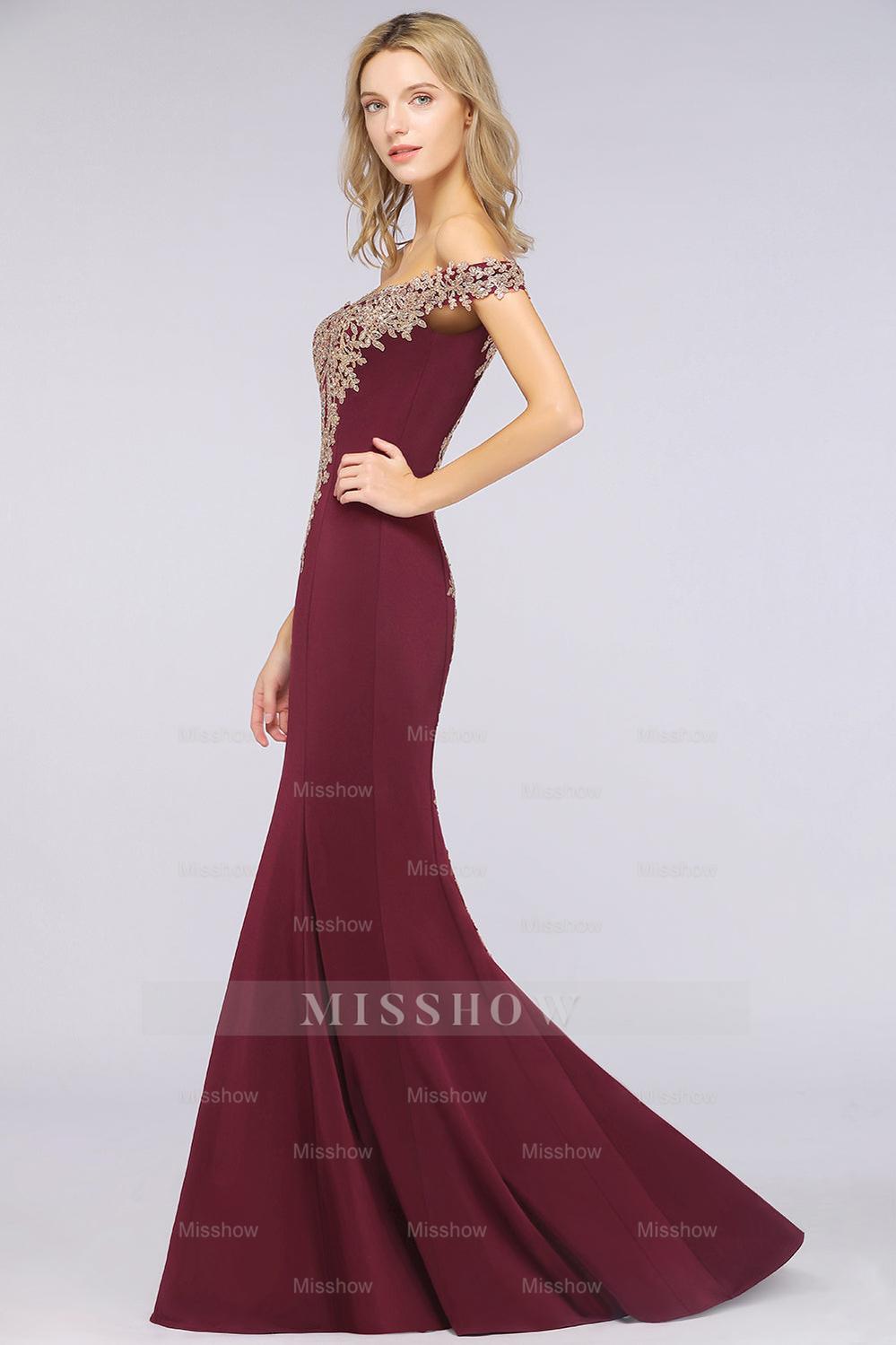 Beautiful Off-the-shoulder Floor-Length Dress with Lace Appliques – misshow.com