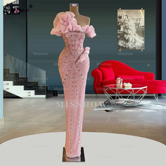 Beautiful Sheath Strapless Pink Long Prom Dresses Evening Dress With Beads