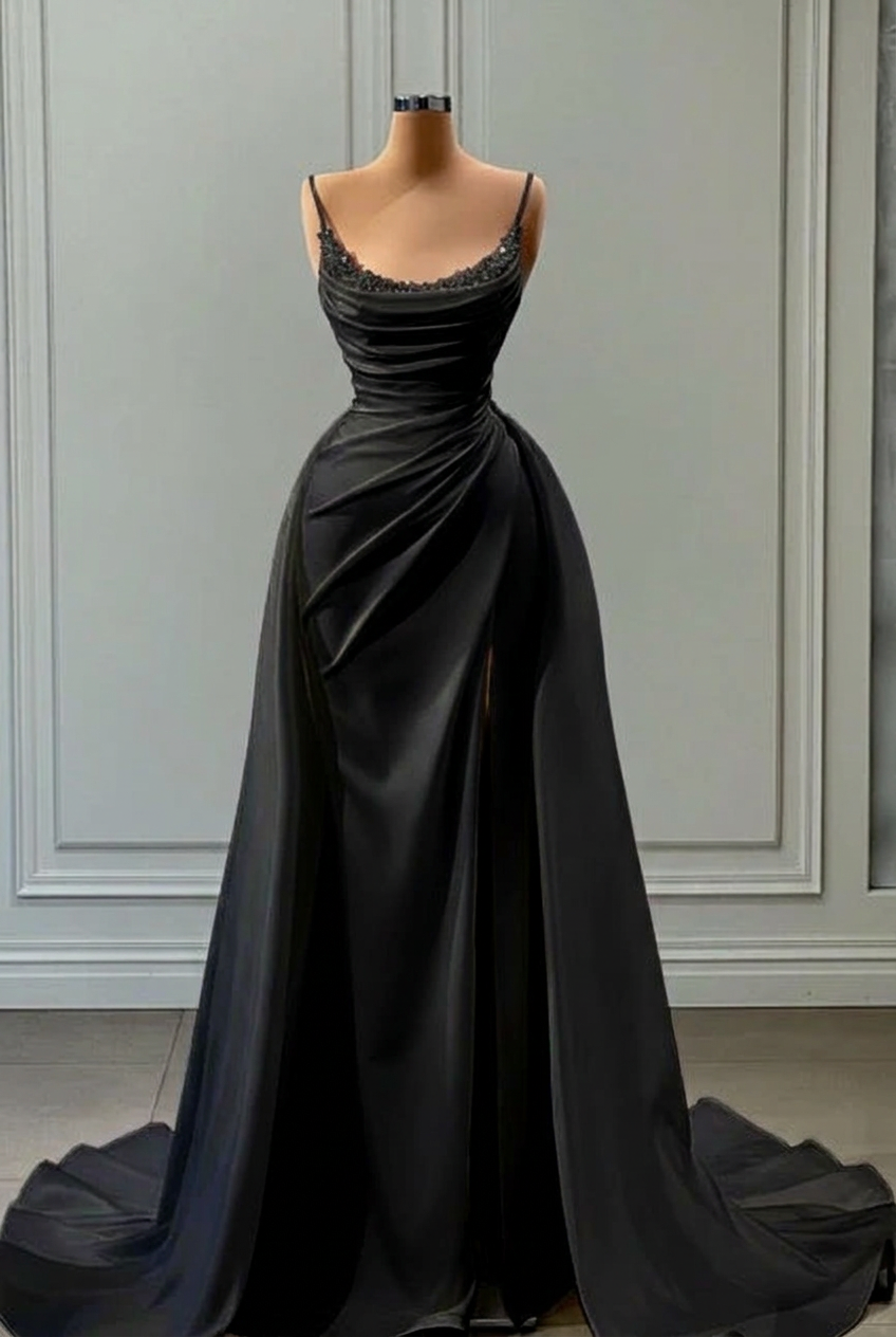 Black square beaded A-line wedding dress