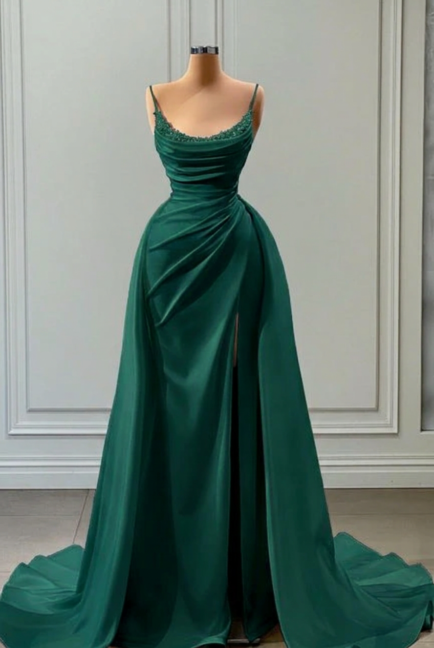 Dark green square beaded A-line wedding dress