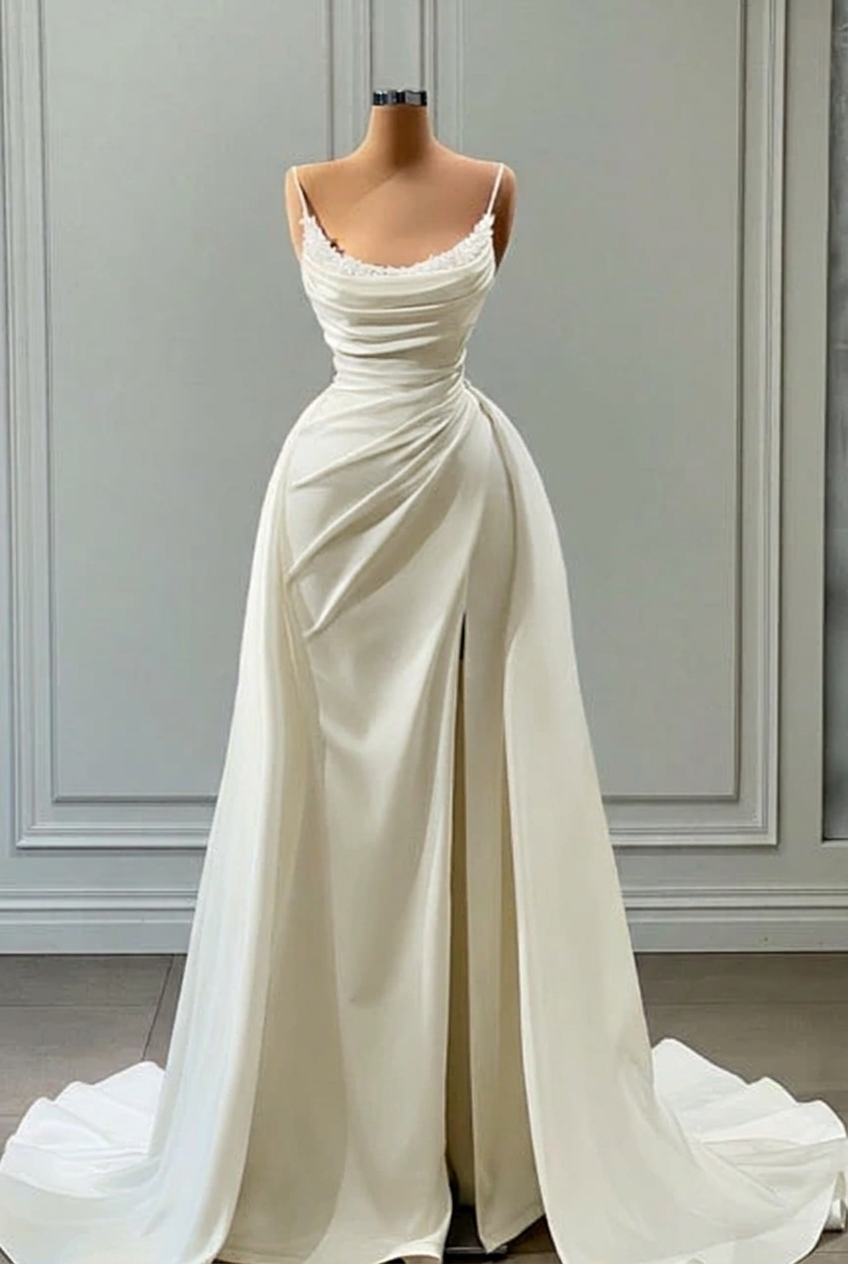 Ivory square beaded A-line wedding dress