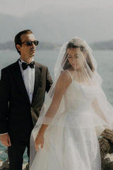 Beautiful Long White A-line Sleeveless Wedding Dress with Lace