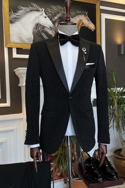 Bespoke Black Peaked Lapel Two-Piece Prom Suit for Men