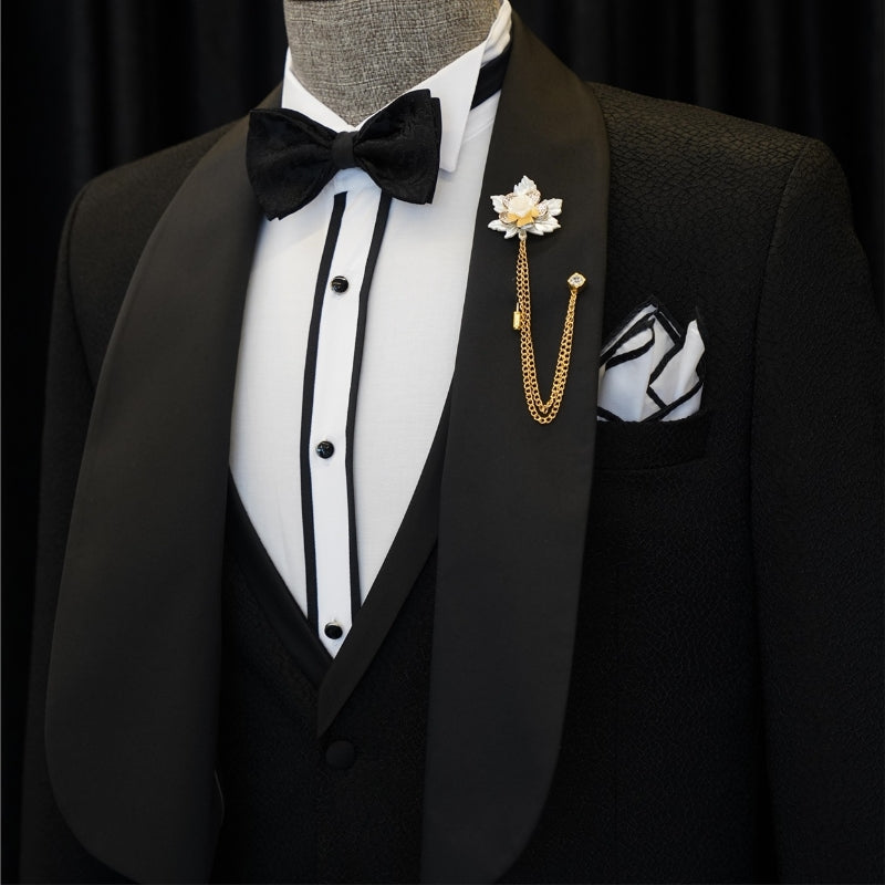Bespoke Black Three-Piece Shawl Collar Groom's Wedding Attire
