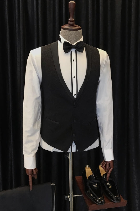 Bespoke Black Three-Piece Shawl Collar Groom's Wedding Attire