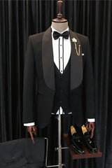 Bespoke Black Three-Piece Shawl Collar Groom's Wedding Attire