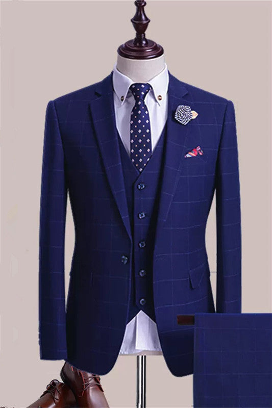 Bespoke Blue Plaid Three-Piece Men's Business Suit