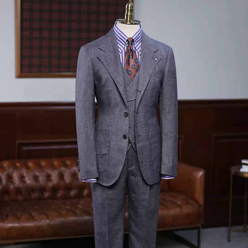 Bespoke Dark Gray Three-Piece Notched Lapel Business Suit