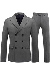Bespoke Gray Double-Breasted Peak Lapel Striped Men's Business Suit