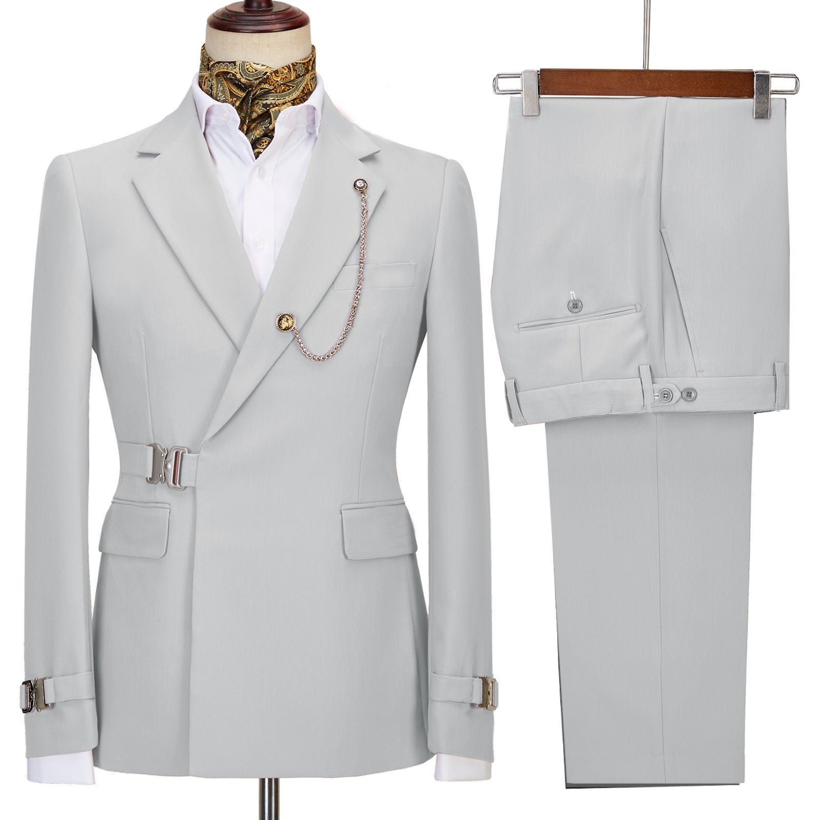 Bespoke Gray Notched Lapel Prom Suit For Men