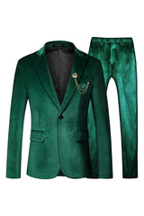 Bespoke Green Peaked Lapel Two-Piece Velvet Prom Suit