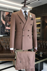 Bespoke Light Coffee Double-Breasted Peaked Lapel Prom Suit