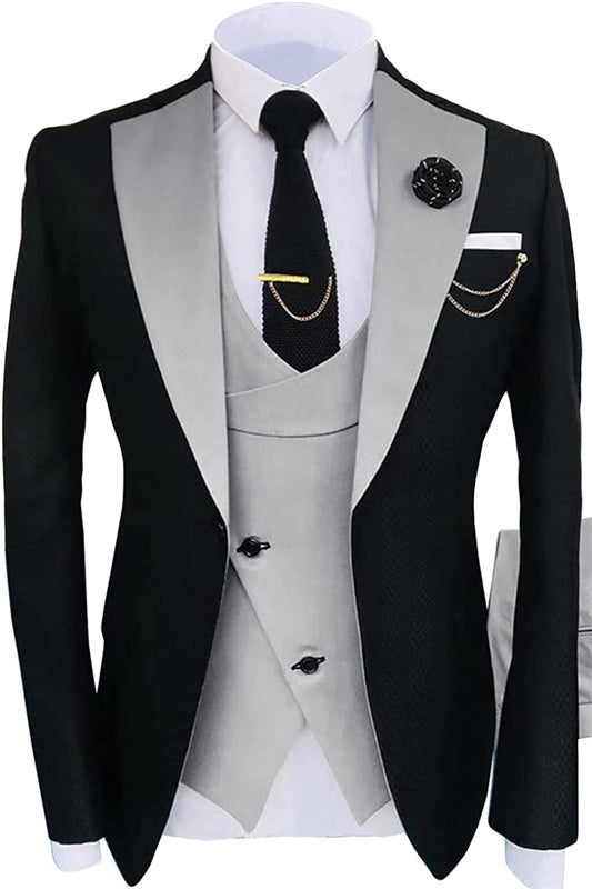 Bespoke Light Gray Shawl Lapel Three-Piece Prom Suit