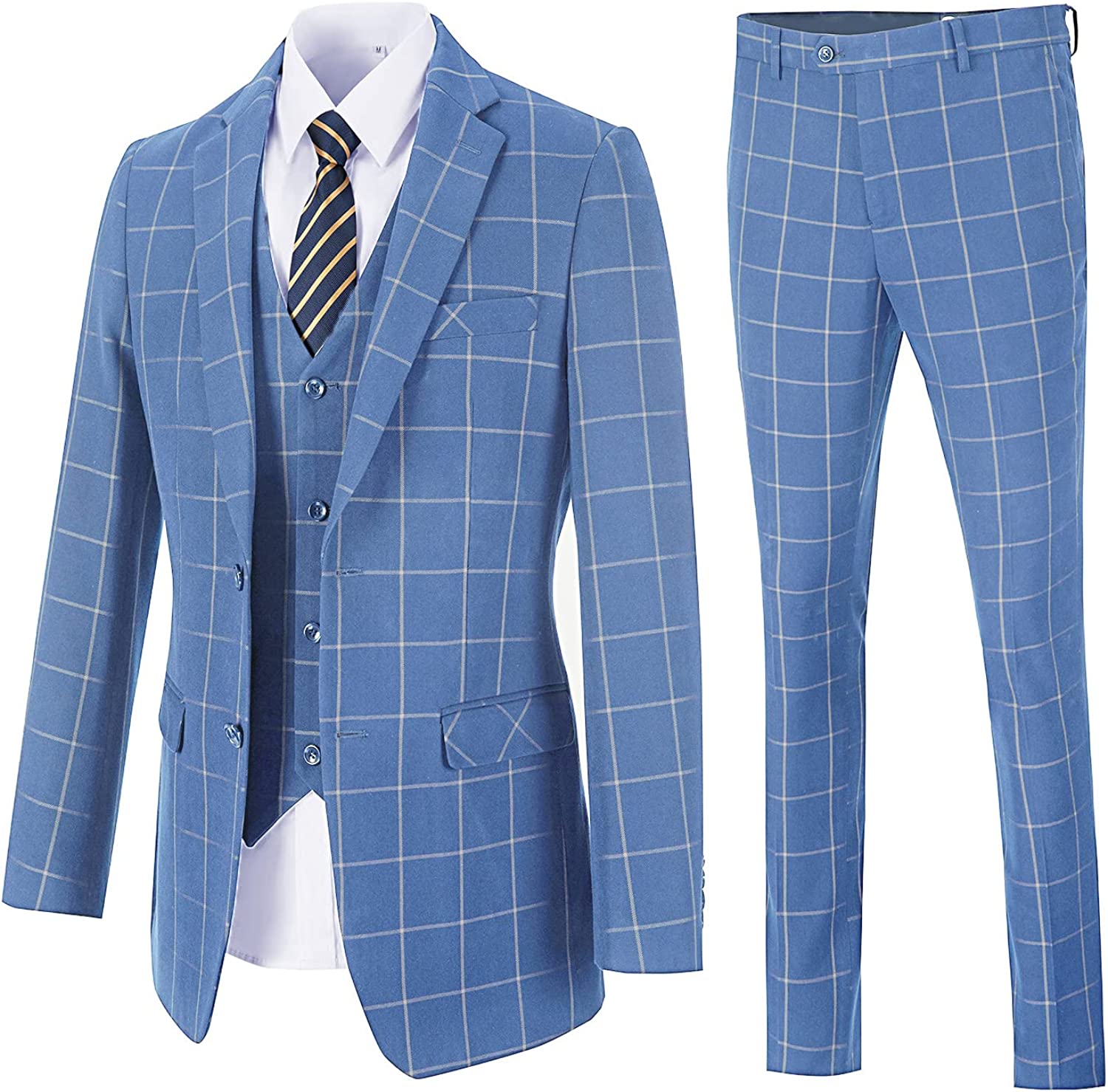 Bespoke Pale Blue Notch Lapel Three-Piece Business Attire for Men