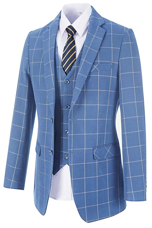 Bespoke Pale Blue Notch Lapel Three-Piece Business Attire for Men