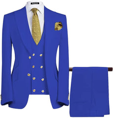 Bespoke Royal Blue Three-Piece Peaked Lapel Prom Suit For Men