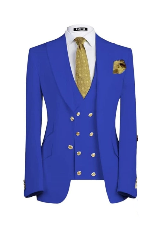 Bespoke Royal Blue Three-Piece Peaked Lapel Prom Suit For Men