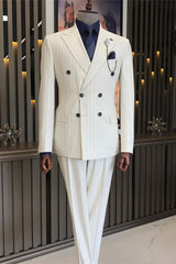 Bespoke White Peaked Lapel Double Breasted Prom Suit For Men