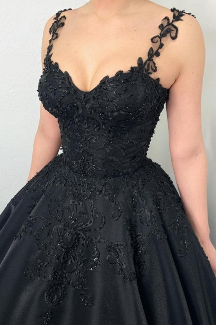 Black Ball gown Puffy Evening Dress with Straps