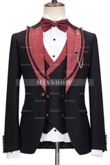 Black Close-Fitting Peak Lapel Three-Piece Wedding Suit
