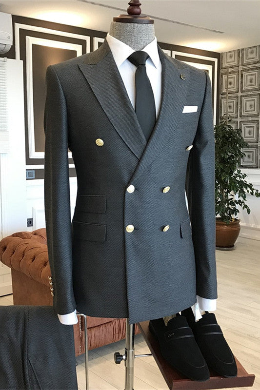 Black Double Breasted Peaked Lapel Bespoke Business Attire