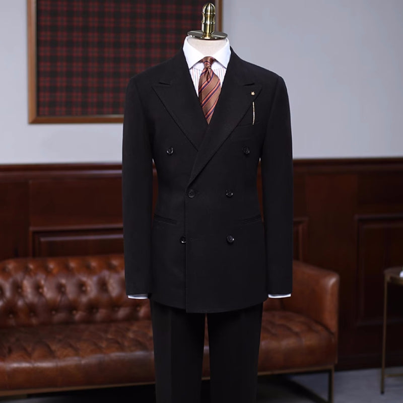 Black Formal Double Breasted Peaked Lapel Business Suit
