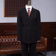 Black Formal Double Breasted Peaked Lapel Business Suit