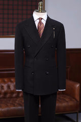 Black Formal Double Breasted Peaked Lapel Business Suit