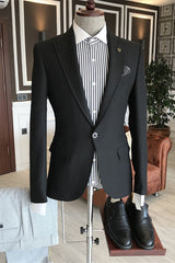 Black Formal Peaked Lapel Business Suit for Men