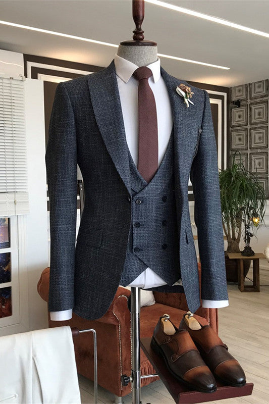 Black Formal Peaked Lapel Three-Piece Business Suit