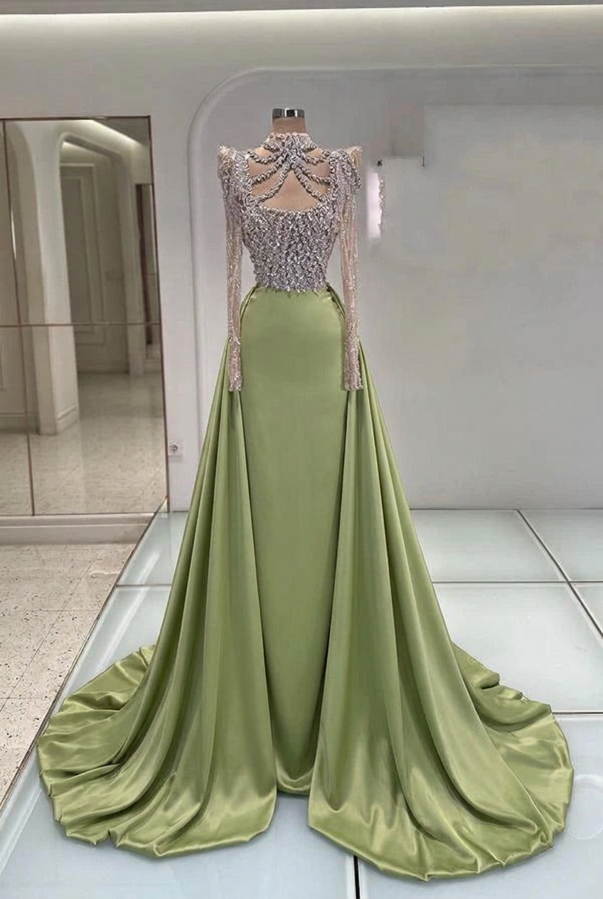 Sage high neck rhinestone mermaid evening dress