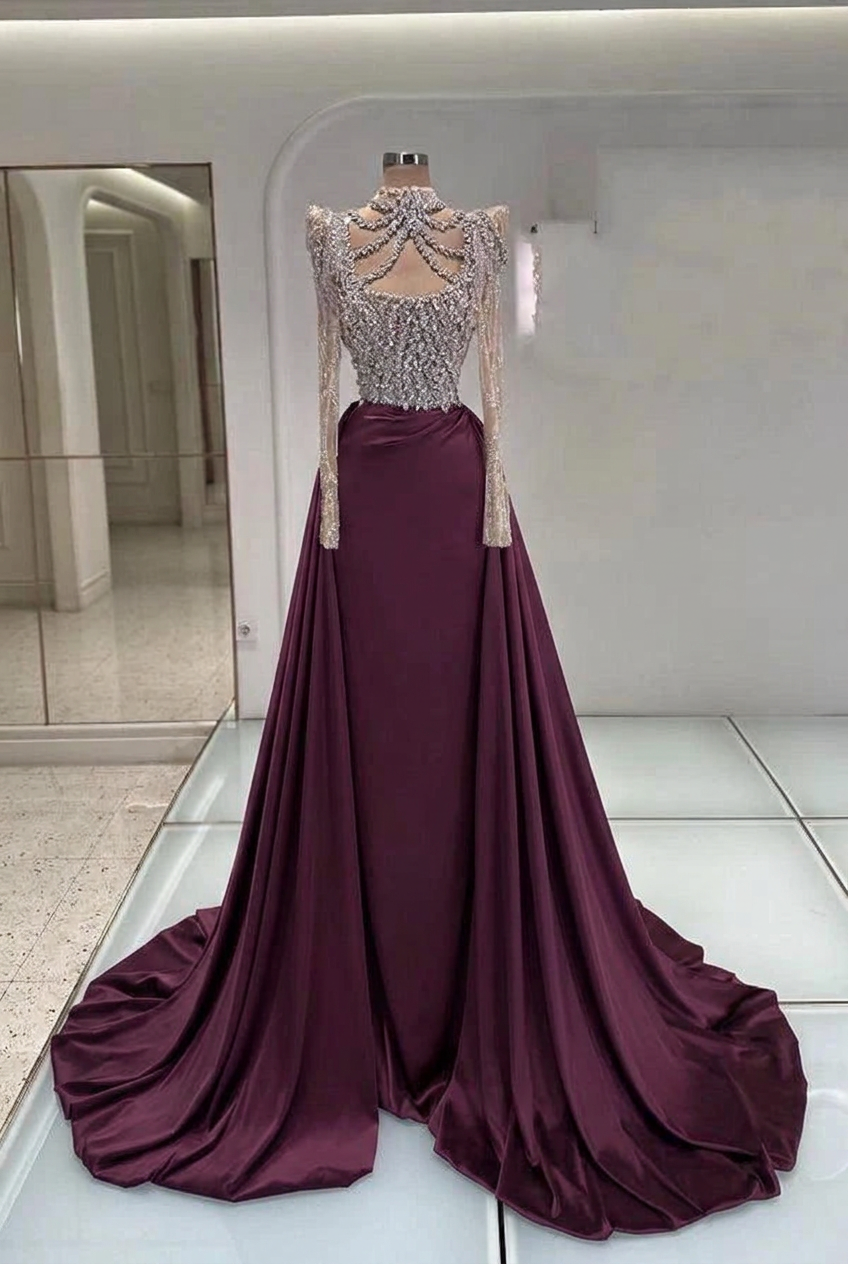 Grape high neck rhinestone mermaid evening dress